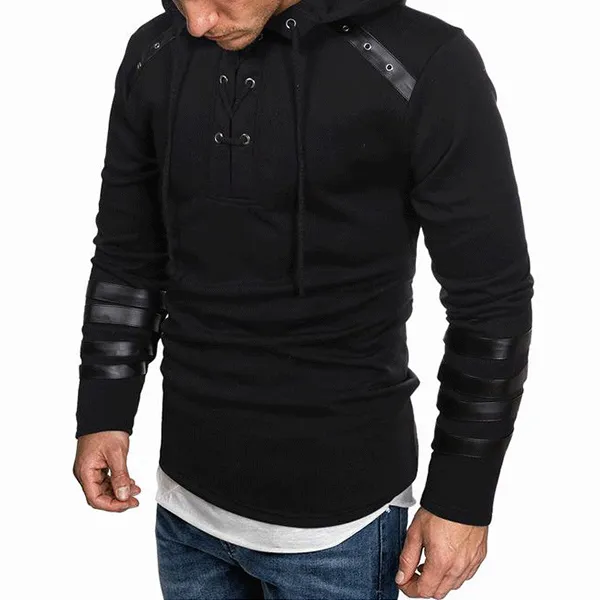 Lässiger Hoodie für Herren mit Akzenten aus Kunstleder Langen Ärmeln und Kapuze